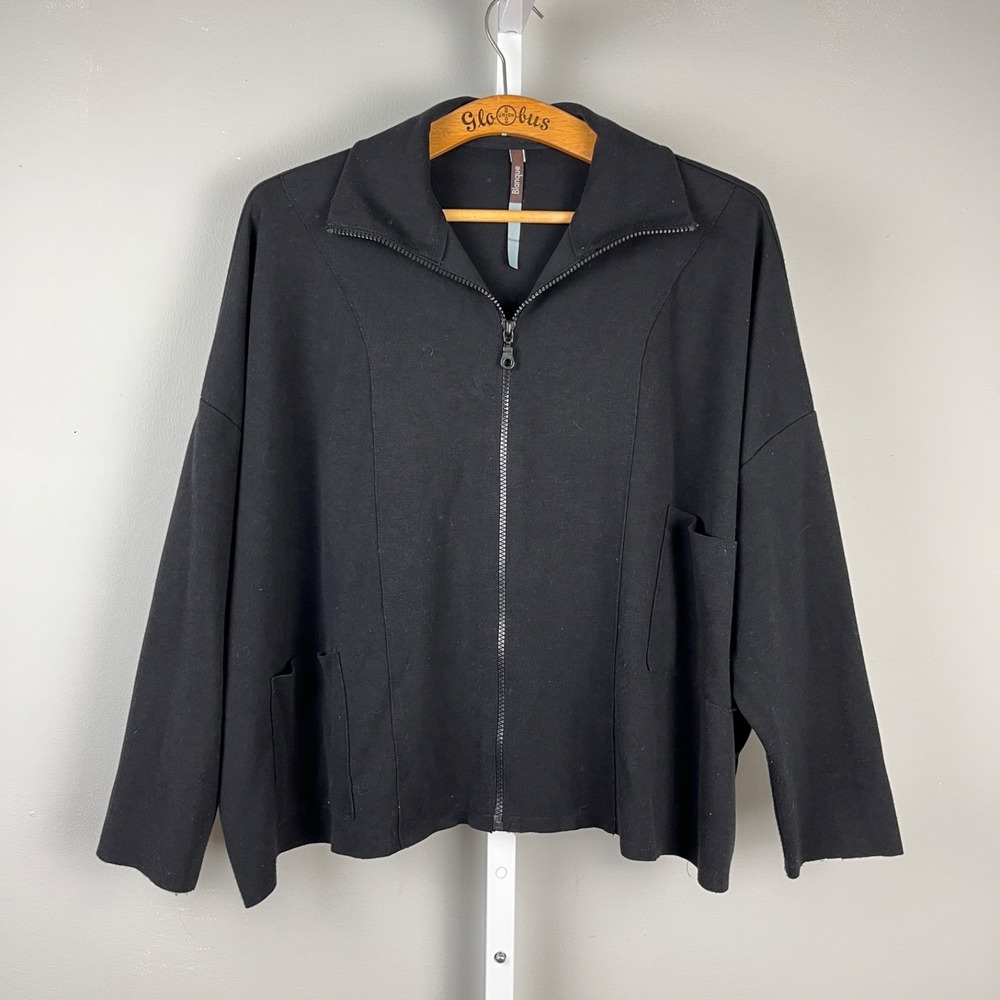 Blanque Black‎ Cardigan Topper Jacket Size 2 Womens Large Crop Relaxed Lagenlook